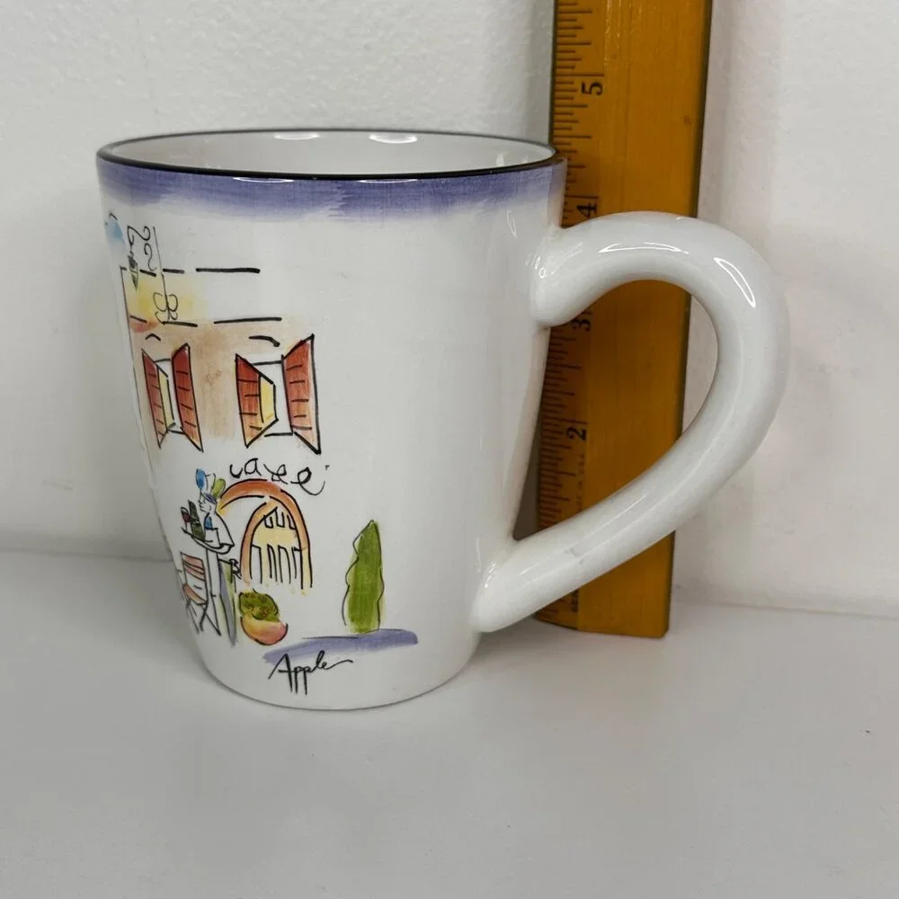 Provence Sakuar Handpainted Earthenware Mugs Signed By Apple Set Of 2